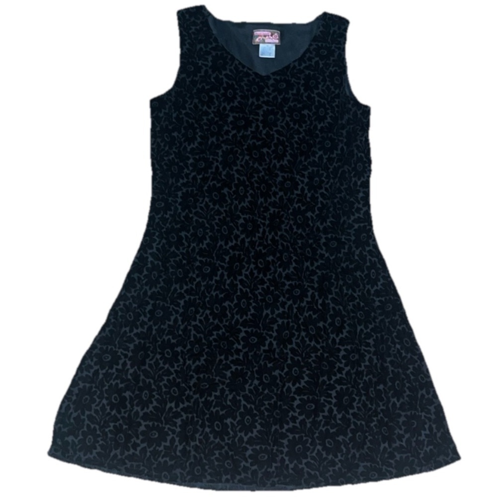APRIL CORNELL Velvet Burnout Floral Overlay Sleeveless A-Line Dress Black Medium